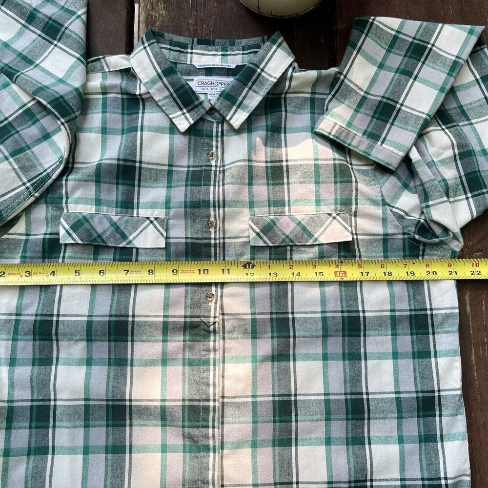 Craghoppers Green White Plaid Flannel Shirt Womens L Gorp Outdoor Cabin Western - Picture 7 of 8